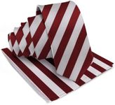 Vittorio Farina Premium Satin Striped Necktie & Pocket Square Set for Men (Burgundy/Gray)