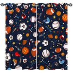 ANHOPE Sports Curtains Eyelet Thermal Insulated 80% Blackout Curtains with Basketball Soccer Football Print Pattern Room Darkening Window Drapes for Kids Bedroom Living Room 46 x 54 Inch Drop 2 Panels