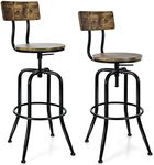 COSTWAY Set of 2/4 Bar Stool, Height Adjustable Swivel Counter Bar Chairs with Ergonomic Backrest & Footrest, Industrial Tall Barstools (2 Pcs, with Backrest, 150kg Capacity, Brown)