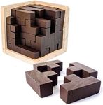 Wooden Brain Teaser Puzzle Cube Wooden Puzzles T-Shaped Jigsaw Logic Puzzle Educational Toy for Kids and Adults by AHYUAN (Wine)