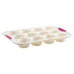 Trudeau Structured Silicone Cupcake and Muffin Pan with Integrated Steel Structure, 12 Cup, Confetti/Fuschia