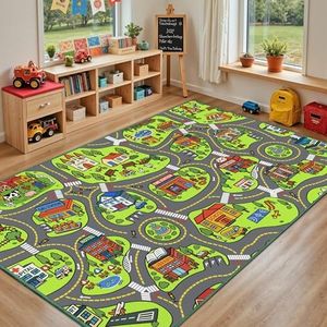 Upgrade Ultra Non Slip Kids Car Rug, Kids Road Playmat Rug for Toy Cars, Educational Town City Map Carpet for Boys Playroom Bedroom, Safer Car Track Play Mat for Children Baby Toddler, 140"x84"