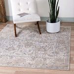 Unique Loom Portland Collection Botanical Tone-on-Tone Textured Border Bohemian Vintage Ivory Square Rug (6' 0 x 6' 0)