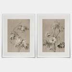 Set of 2 Vintage Black and Tan Art with Muted Neutral Flower Canvas Wall Art Print Botanical Floral Decor Painting for Living Room, Office, Kitchen - 12x16in Unframed