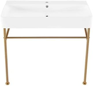 Carre 36" Ceramic Console Sink White Basin Brushed Gold Legs