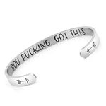 PiercingJak Free Engraving Custom Inspirational Gifts for Women You F**king Got This Stainless Steel Open Cuff Hidden Message Bracelet, Motivational Friendship Jewelry, Best Friends BFF Bangle