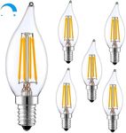 LONIUTO LED Light Bulbs 60 Watt Equivalent, 6 Pack Vintage LED Flame Tip Candelabra Bulb, E12 LED Bulb Dimmable 4000K Daylight, E12 LED Bulb Clear Glass, for Chandeliers, Ceiling Fan, Pendant