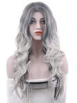 Silver Grey: Beautyself Silver Grey Costume Wigs For Women Christmas Curly Long Wavy Cosplay Ombre Fashion Gray Hair Wigs With Wig Cap