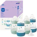 MAM 5oz Easy Start Anti-Colic+ Wide Neck Vented Baby Bottle, Slow Flow Breastfeeding-Like Nipple, Reduces Colic Gas & Reflux, Easy Clean, BPA Free, 0+ Months, Bonus Medium Flow Nipple, Blue/Mint