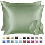 Sweet Dreams 2-Pack Luxury Satin Pillowcase with Zipper, King Size, Sage (Silky Satin Pillow Case for Hair) by Shop Bedding