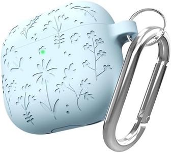 Flora Engraved Case for AirPods 4 Cover Shock-Proof Protective Silicone Case with Keychain for Apple Airpods 4th Generation 2024 Released (Blue)