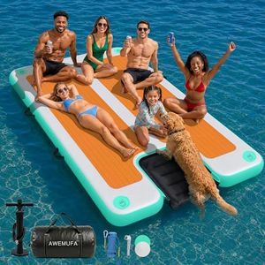 AWEMUFA 12ft x 6ft Inflatable Floating Dock with Ramp, Floating Platform for Lake Pool Ocean Beach Boat Parties, Large Raft for Adults