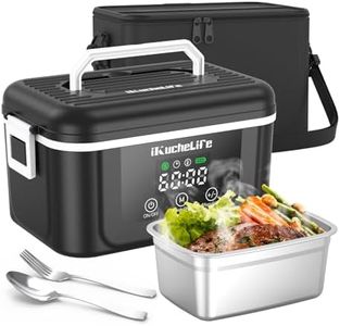 iKuchelife Heated Lunch Box, 18000mAh Rechargeable Electric Lunch Box, 1.5L Stainless Steel Lunchbox, Smart Heating Lunchbox Portable Food Warmer with Container for Camping, Office, Travel, Work