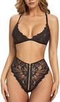 EVELIFE Women Lingerie Set Sexy Lingerie 2 Piece Strap Bra and High Waist Panties Set Lace Lingerie Set Nightwear(Black S)