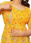 Maternity Feeding Kurti for Women | Cotton Blend Anarkali Dress with Nursing Zip for Pre & Post Pregnancy (XX-Large, X-Yellow)