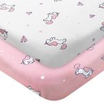 Pack and Play Fitted Sheet, Stretchy Pack and Play Sheets | Mini Crib Sheets 2-Pack, Compatible with Standard Pack n Play, Soft and Breathable Material, Pink Horses