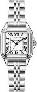 Szaikyri Reloj Cúbico Clasico para Mujeres con Números Romanos Reloj de Moda Mujer Reloj Cuadrado Mujer (Silver Black)