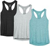 icyzone Workout Tank Tops for Women - Racerback Athletic Yoga Tops, Running Exercise Gym Shirts(Pack of 3)(S, Black/Granite/Green)