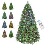 SHareconn 6ft Prelit Artificial Hinged Christmas Pine Tree with Remote Control, Upgraded Version with Pre-Lit 340 Led Color Changing RGB Lights, Pine Cones, Perfect Choice for Xmas Decoration, 6 FT