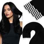 YoungSee Tape in Extensions Black Tape in Hair Extensions Real Human Hair Black 22 Inch Tape Extensions Jet Black Hair Extensions Tape in 20pcs 50g Tape ins Human Hair Extensions Black Girl