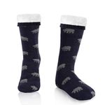 WOTENCE Mens Slipper Socks Fleece-lined Winter Warm Cozy Home Socks Non Slip Socks with Gel Grips （Bear Navy）