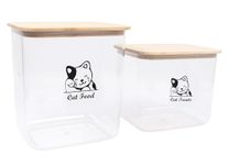 Ctomche Cat Food Storage Container,2 Cat Food and Treat Containers Set wtih Bamboo Lid Pet Food Storage Container for Dry Food Biscuit Cat Food Container 7L+5.5L Clear Cat Food Bin BPA-Free Plastic