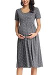 Love2Mi Womens Short-Sleeve Maternity Dress Casual A-Line Midi Pregnant Dress