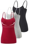 Vislivin Womens Cotton Camisole Adjustable Strap Tank Tops with Shelf Bra Stretch Undershirts Black/Gray/Wine Red-1 XL