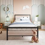 BOFENG Twin Bed Frame with Wood Headboard,Heavy Duty Metal Single Platform Bed Frame Twin Size No Box Spring Needed,Firm Mattress Foundation Steel Slat Support Easy Assembly