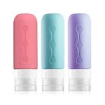 Meetzone Travel Refillable Bottle Container, Easy to Carry Shampoo, Conditioner, Body Wash, Cosmetic Toiletries, BPA Free Leak Proof, Travel & Pocket Friendly (90ml x Pack of 3 Multicolour & Silicone)