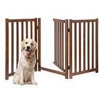 Freestanding Dog Gate-32 Solid Oak Wood Tall Pet Gate with Door Walk Through, Accordion Style Folding Fence for Stairs, Doorways, Halls & Home, Indoor House Gate Safety Fence, 3 Panels, Walnut