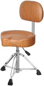 Augioth Drum Throne with Backrest Padded Hydraulic Drum Chair Height Adjustable Drum Stool with Stable Bass Comfortable Memory Foam Drum Seat for Adult Drummers Guitar Players Light Brown