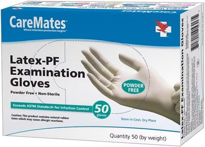 CareMates Latex Medical Exam Gloves, Powder Free, Extra Strong, 5 Mil Thick, Certified for Home Infusion, First Aid, Food Safe, Cleaning Gloves, Large, 50-Count
