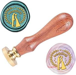 SUPERDANT Sello lacre Sello de Cera de Madera de 25 mm para Bodas, Patrón de Recién Casados Sellos de Cera con Mango de Madera Extraíble Sello de Latón Vintage para Invitaciones de Boda Paquetes
