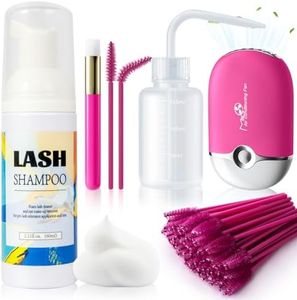 Buqikma Lash Shampoo 2.11Floz Eyelash Extension Cleanser Gentle Foam,USB Mini Lash Fan,Rinsing Bottle Mascara Brush Cleaning Brush Lash Cleaning Kit Lash Wash for Professional Salon&Home Use(Rose Red)