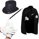 Prextex Kids Magician Costume for Boys and Girls with Top Hat, Cape, Magic Wand, and White Gloves for Magic Tricks Show