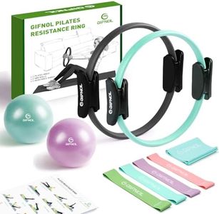 GIFNOL Pilates Ring and Ball Set with Resistance Bands - Pilates Equipment for Home Workout - 14'' & 12'' Pilates Rings, 2 Pilates Balls, 5 Resistance Bands for Toning Arms, Thighs/Legs & Core