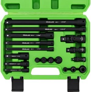 Swanlake 18-Piece Impact Socket Set Extension Set, Swivel Universal Joint, Deep 1/4", 3/8", 1/2" Drive Swivel Socket Adapter, Extension Bar, 3 Ratchet Coupler, CR-V Steel Alloy Corrosion-Resistant