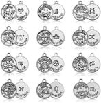 JIALEEY DIY Zodiac Charm Set, 96 Count 8 Sets Antique Tibetan Silver Round Zodiac Sign Charms Constellation Pendants for Necklace Bracelet Jewelry Making and Crafting, Alloy, alloy