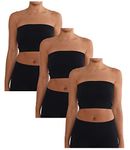 Aekonami Women's Combo Pack One Size Strapless Base Bra Layer Bandeau Seamless Tube Top Regular and Plus Sizes (Regular 2-8, Black-Black-Black)