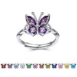 Bestyle 925 Sterling Silver Butterfly Rings Adjustable -February Birthstone Butterflies Amethyst Rings Open Band Ring Jewelry Gift for Women on Birthday Christmas Mother’s Day Valentines Day