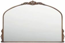 PILIHOME Antique Brass Wall Mirror Wide - 36x24 inch, Large Vintage Gold Toned Fireplace Mantel Mirror, Baroque Ornate Carved Metal Mirror