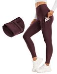 CRZ YOGA Thermal Fleece Lined Leggings Women 28'' - Winter Warm High Waisted Hiking Pants with Pockets Workout Running Tights Arctic Plum Small