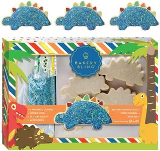 Bakery Bling Dinosaur Cookie Decorating Kit for Kids – 8 Pre-Baked Dino Cookies, Icing, Edible Decorations & Glittery Sugar – No Bake Kids Activity Kit, Nut-Free, Kosher