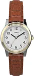 Timex Women's Essex Avenue 25mm Watch – Two-Tone Case White Dial with Brown Leather Strap