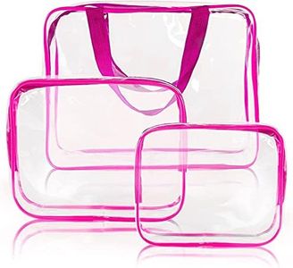 3Pcs Clear Cosmetic Bag Air Travel Plastic Toiletry Pouch, Water Resistant Packing Cubes with Zipper Closure and Carrying Handle for Women Baby Men, Make-up Brush Case Beach Pool Spa Gym Bags