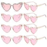 8 Glitter Pink Heart Sunglasses Bachelorette Party, Bling Rhinestone Bridal Shower Wedding Bride Tribe Glasses