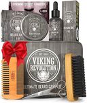 Viking Revolution Beard Care Kit for Men - Kit includes 100% Boar Beard Brush, Wooden Comb, Beard Balm, Beard Oil, Beard & Mustache Scissors in a Metal Box