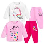 Kuchipoo Baby Girl Regular Fit Cotton T-Shirts and Pyjamas Set (KUC-PSUT-123, 2-3 Years, Multi-Colored)