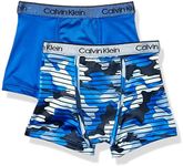 Calvin Klein Boys' Kids Performance Boxer Brief Underwear, Multipack, 2 Pack - Camo, Victoria Blue, 6-7